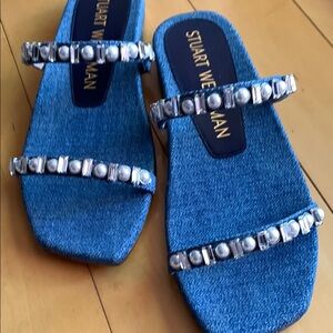 Stuart Weitzman Blue Crystal Embellished Sandals
